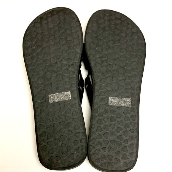 BRIGHTON Bowie Wedge Womens Shoes Black Flip Flops Black Bow & Rhinestone Sz. 10 - Picture 7 of 9